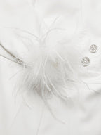 Women White Feather-trimmed Buckle Mock Neck Long Sleeve Dressy Jumpsuit