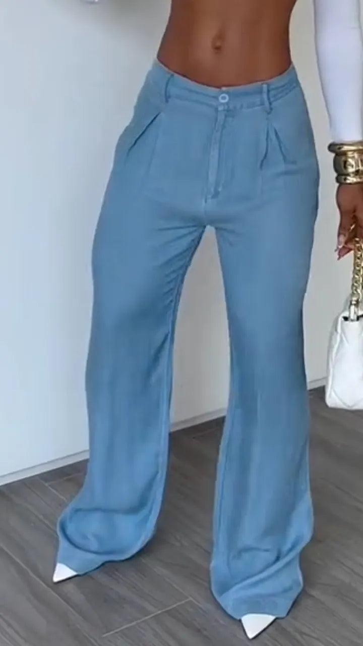 Tencel Pleated Wide-Leg Trousers