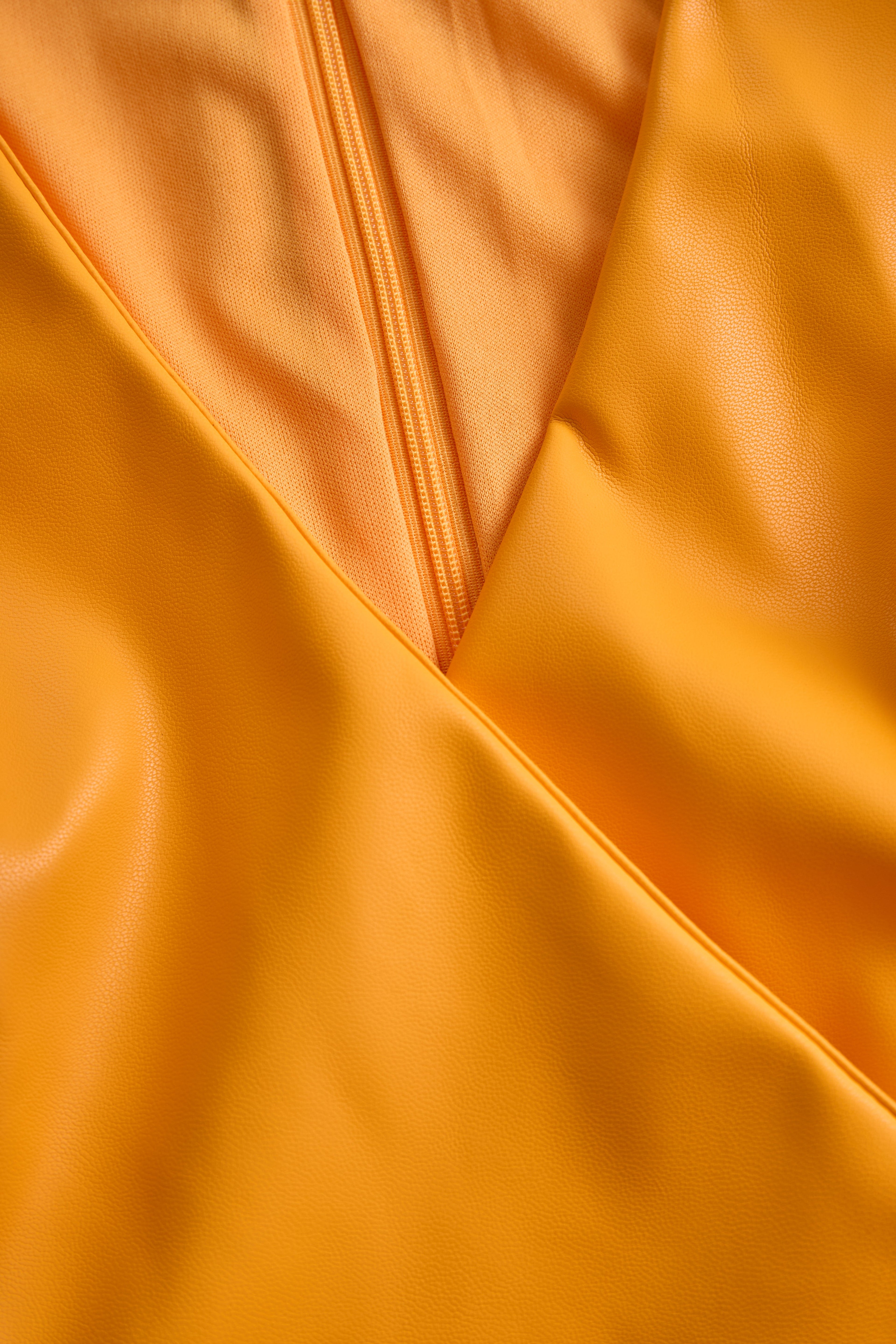 Bright Orange Faux Leather Bodycon Dress