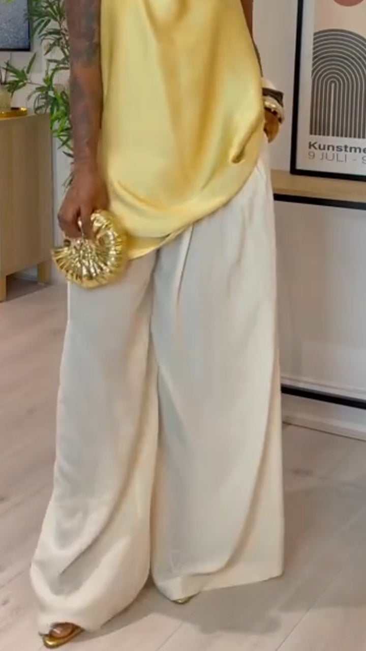 Women Neck Hanging Irregular Top+ Pants Casual Suit