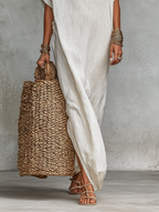 Women's Minimalist Loose-fitting Shirt Maxi Dress MDZ0678A4Y