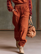 Casual Sporty Retro Five-Pointed Star Brick Red Pure Cotton Sweatshirt And Pants Set