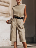 Minimalist Structured Sleeveless Top And Tailored Bermuda Shorts Set