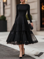 Long Sleeve Tiered Lace Hem Maxi Dress