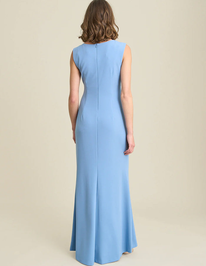 Light Blue Round Neck Sleeveless Side 3D Flower Maxi Dress