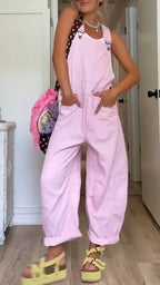 Pastel Pink Corduroy Loose Overalls