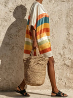 Satin Crew Neck Rainbow Print Mini Dress
