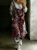 Women’s Vintage Ethnic Totem Art Print Casual One Piece Denim Jumpsuit