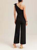 Black 3D Floral One Shoulder H-Line Jumpsuit