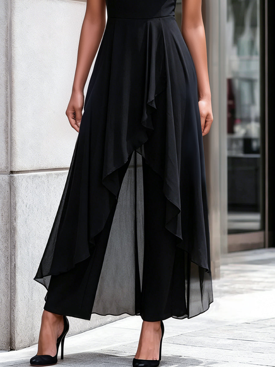 Sleeveless Layered Chiffon Overlay Jumpsuit