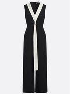 Women Black V Neck Sleeveless Dressy Jumpsuit