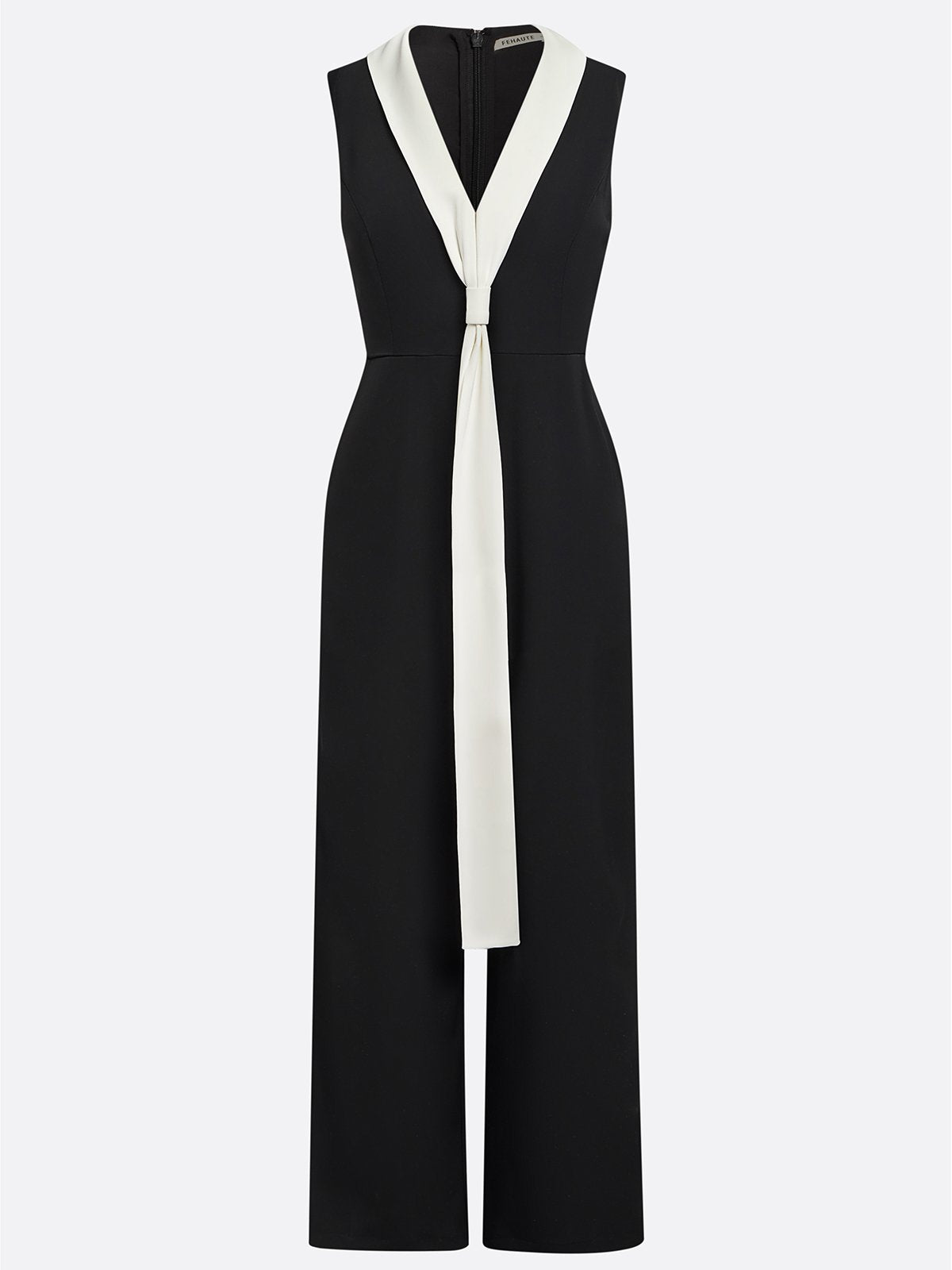 Women Black V Neck Sleeveless Dressy Jumpsuit
