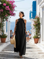 Women's Minimalist Linen-blend Sleeveless Maxi Dress With Ruffle Details MDZ1622A0Y