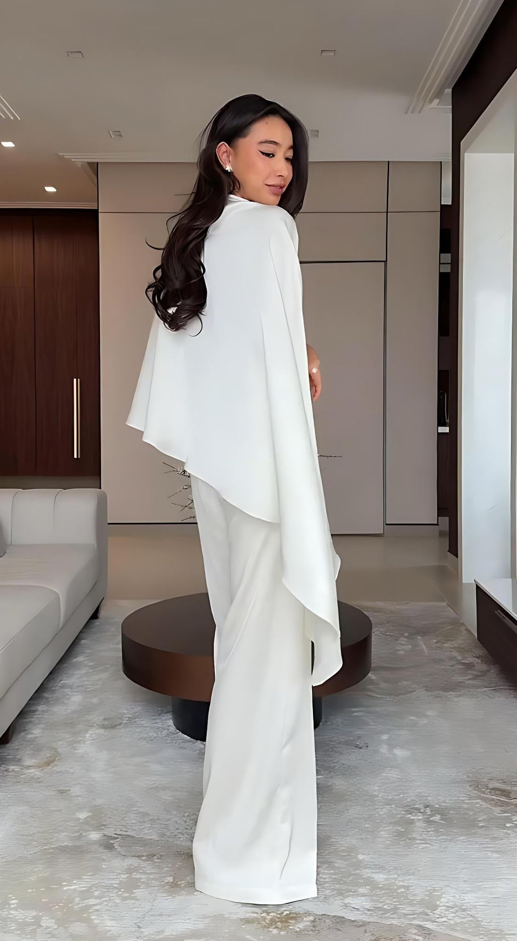 Cape Sleeve Wide-Leg Pants Set