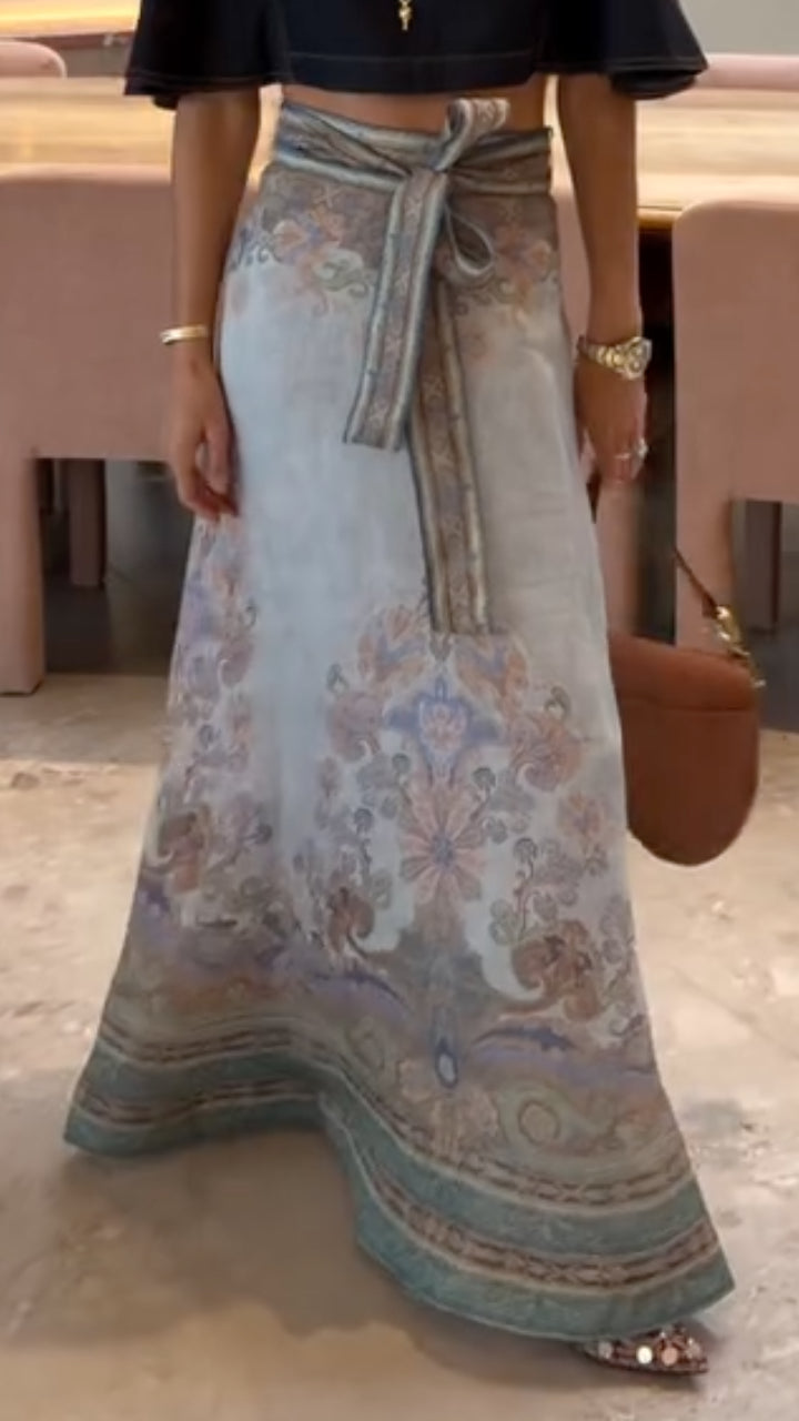 Black Crop Top & Vintage Paisley Print Maxi Skirt 2 Piece Set