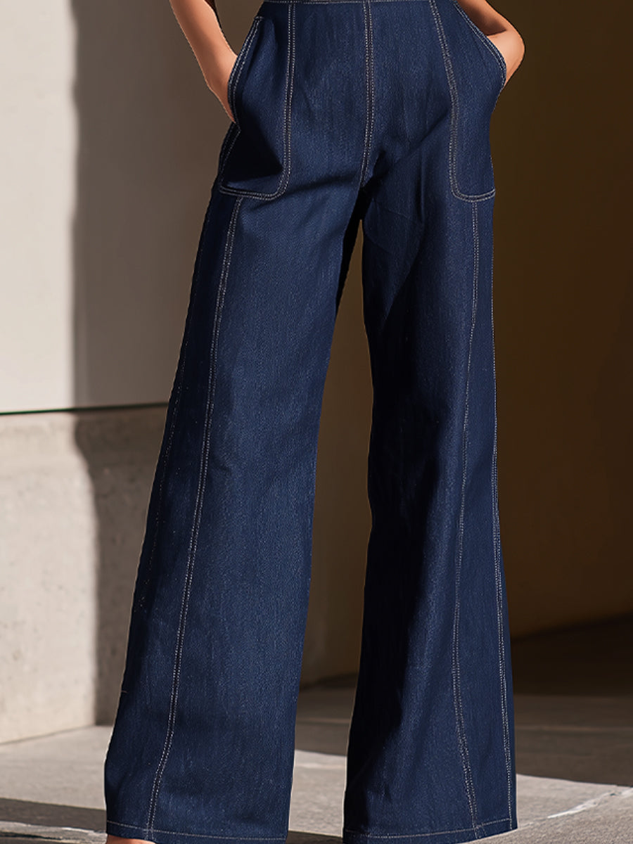 Dark Denim Strapless Wide-Leg Jumpsuit