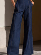 Dark Denim Strapless Wide-Leg Jumpsuit