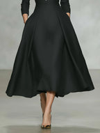 Women's Minimalist Linen-Blend Long-Sleeve Midi Dress With Collar And V-Neck MDZ1529F7WY