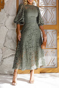 Women's Round Neck Lantern Sleeve Lace Hollow Dress