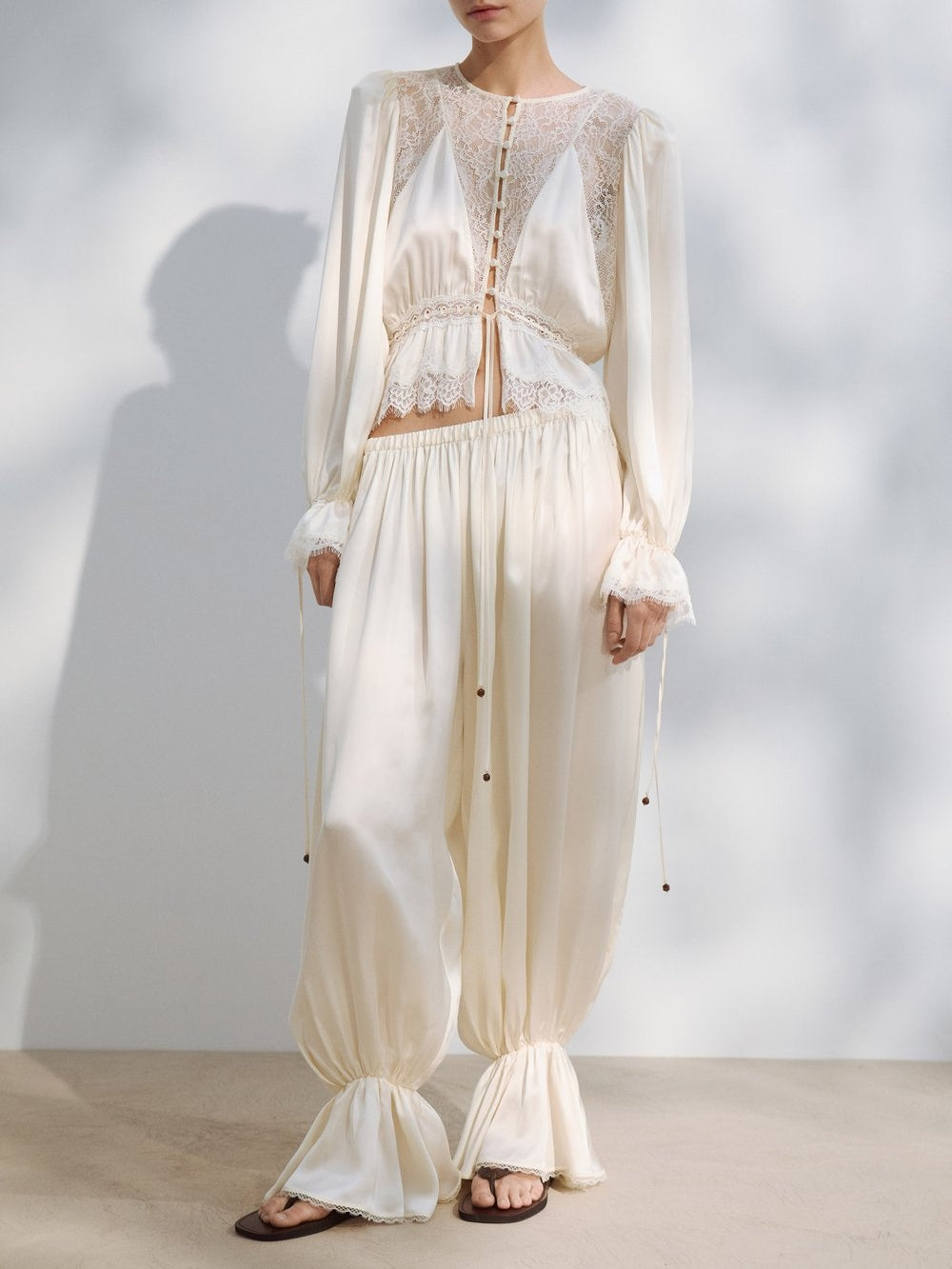 The Ivory Satin Lace Harem Set