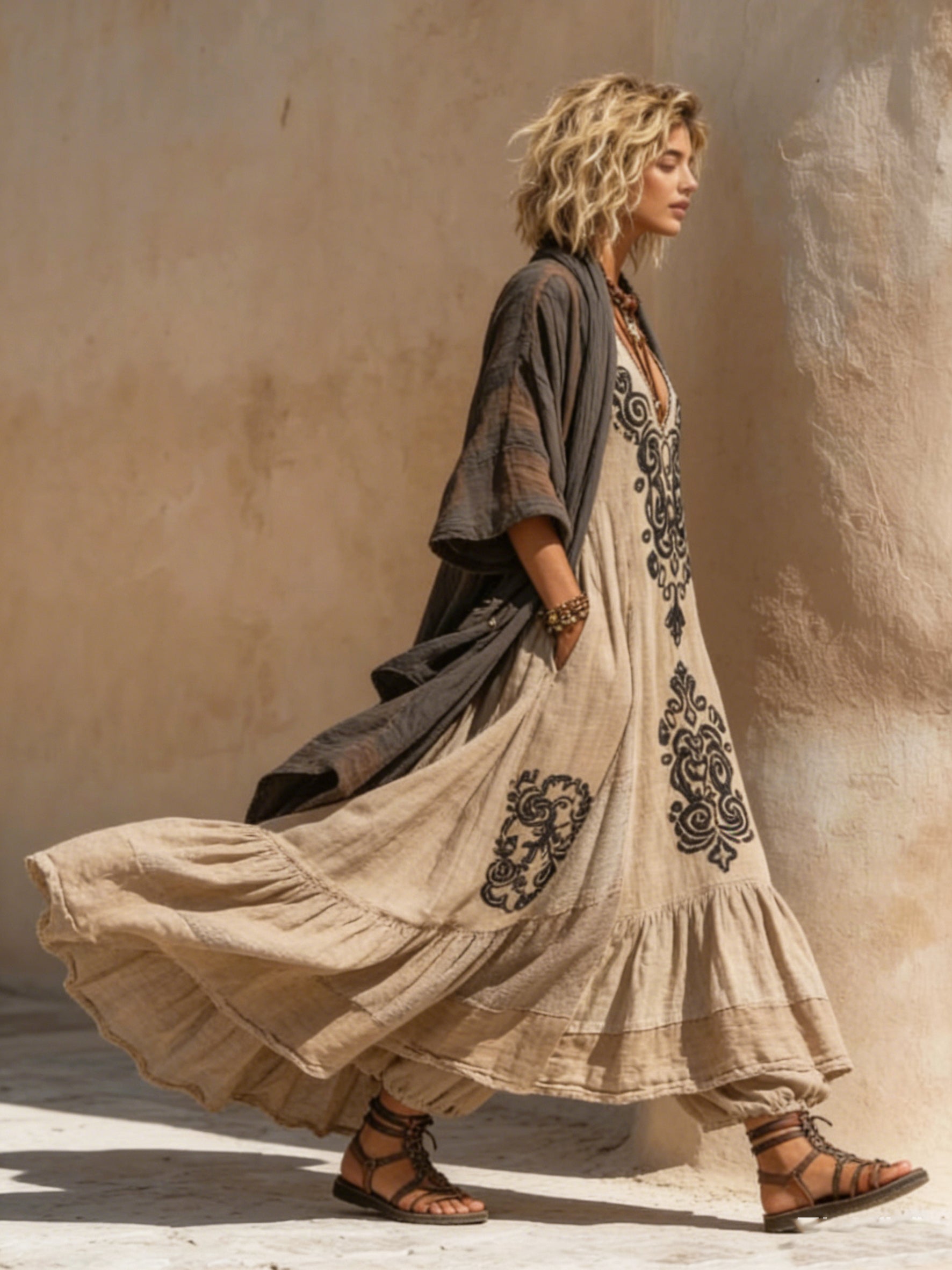 Women's Bohemian-Style Linen-Cotton Two-Piece Set — Vintage Loose Shirt & Dress Ensemble