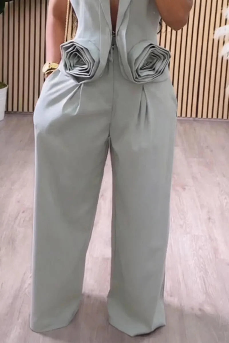 Women's Fashion Commuter Lapel 3D-Floral Vest or Pants