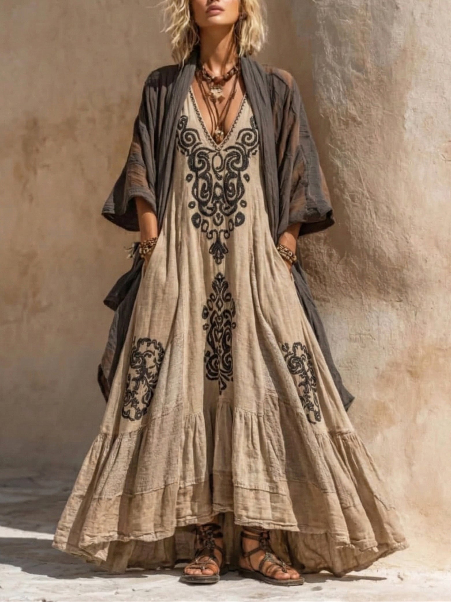 Women's Bohemian-Style Linen-Cotton Two-Piece Set — Vintage Loose Shirt & Dress Ensemble
