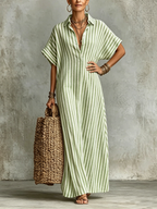 Cozy Classic Striped Cotton-linen Maxi Dress