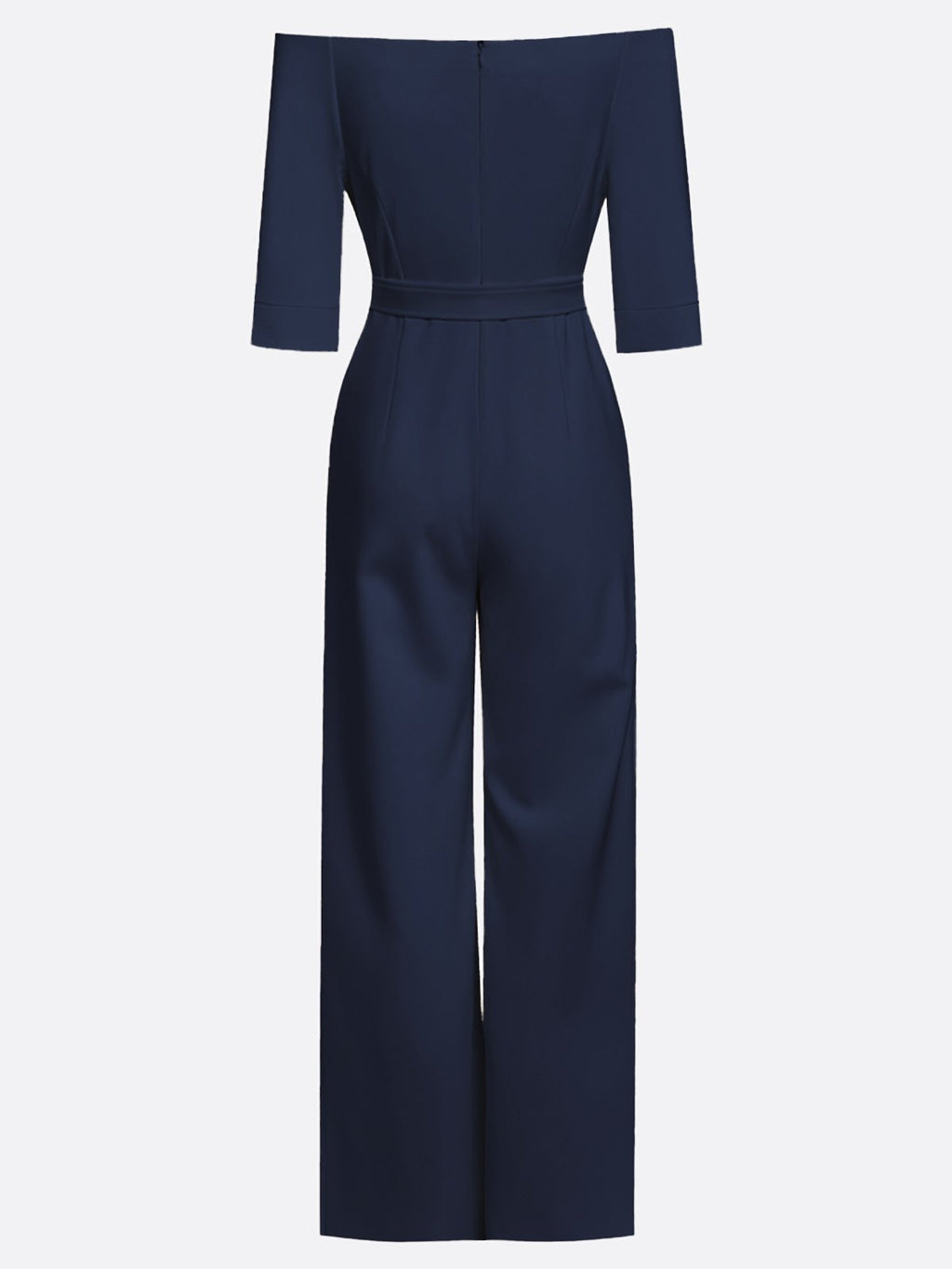 Women Navy Blue Off The Shoulder Half Sleeve Dressy Jumpsuit With Pockets