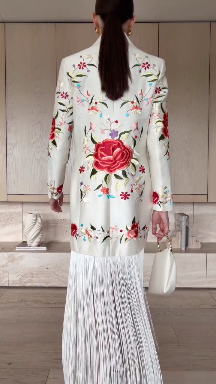 White Floral Embroidered Blazer Dress