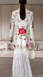 White Floral Embroidered Blazer Dress