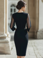 Sheer Sleeve Fitted Midi Dress