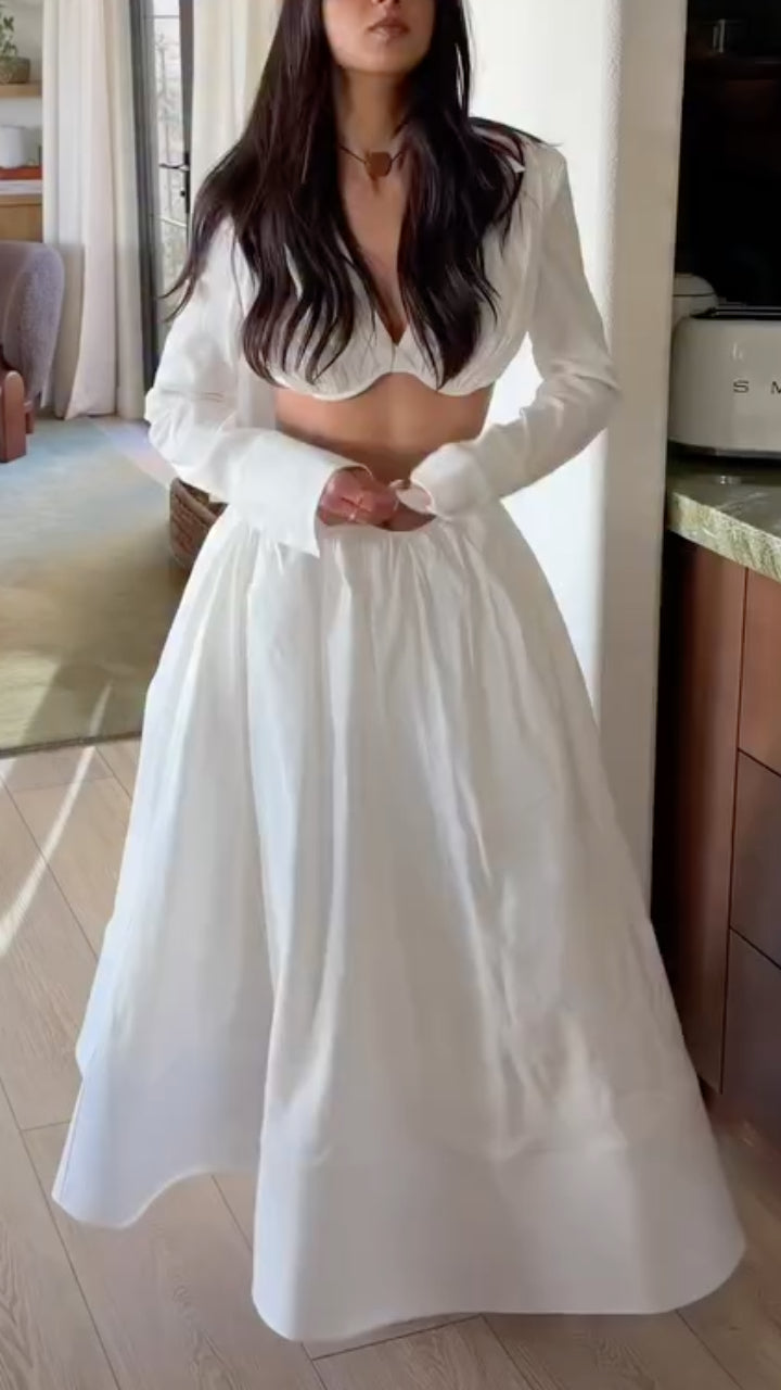 White 2 Piece Crop Top Maxi Skirt Set
