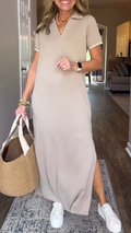 Women's Lapel Slit Long Casual Dress