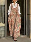Women's Multicolor Floral Print Denim Suspenders Maxi Skirt