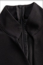 Refined Black Belted Sheath Dress with Mandarin Collar