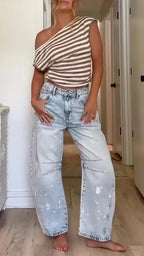 Paint Splatter Barrel Baggy Denim Jeans