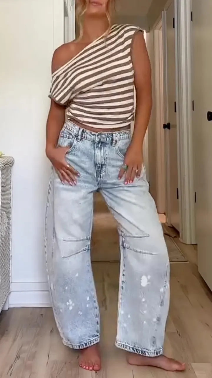 Paint Splatter Barrel Baggy Denim Jeans
