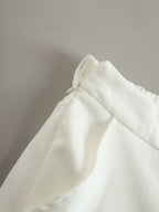 Ivory Stand Collar Split Neck Blouse & Wide-Leg Pants Two-Piece Suit