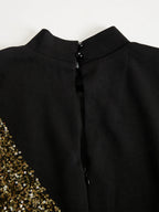 Elegant Black And Gold Sequin High-Neck Slit Maxi Dress