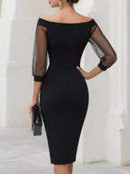 Sheer Illusion Off-Shoulder Sweetheart Midi Dress