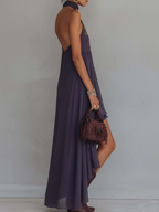 Retro Halter Neck Irregular Ruffle Maxi Dress