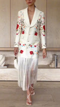 White Floral Embroidered Blazer Dress