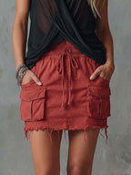 Retro Casual Workwear Style Red Cotton Short Skirt