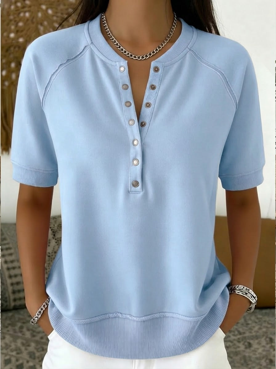 Casual Henley Collar Short-sleeve Sweatshirt