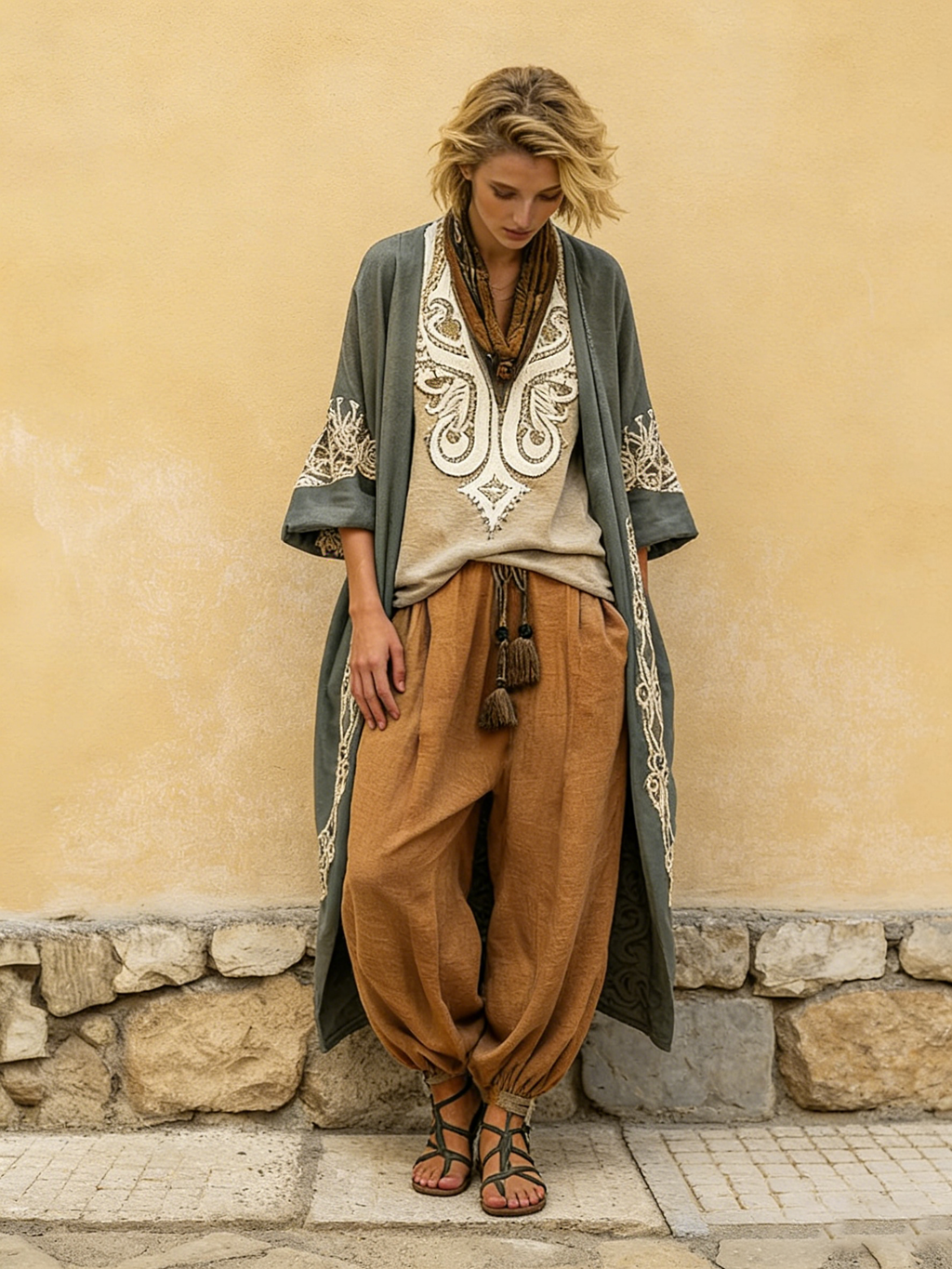 Bohemian Retro Loose Cotton And Linen Three-piece Set