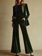High-End Temperament Loose Retro Green Velvet Suit