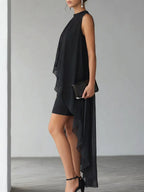 Asymmetrical Layered Chiffon Overlay Cocktail Dress