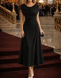 Cowl Neck Sleeveless Side Ruched Flowy Chiffon Midi Dress
