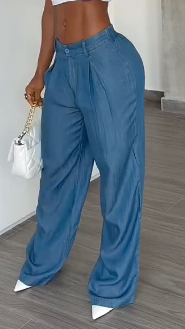 Tencel Pleated Wide-Leg Trousers